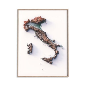 Carte des reliefs de l'Italie (irid) - carte en relief ombragé affiche 2D, décoration murale beaux-arts, affiche de voyage géographie