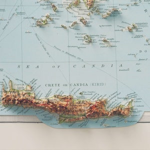 Greece, Topographic map - 1922, 2D printed shaded relief map with 3D effect of a 1922 topographic map of Greece. Shop our beautiful fine art printed maps on supreme Cotton paper. Vintage maps digitally restored and enhanced with a 3D effect.