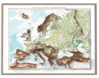 Topografische kaart van Europa 1899: Vintage platte reliëfdruk.