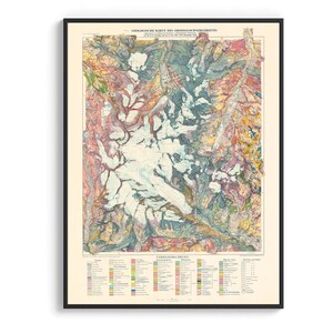 Grossglockner (Oostenrijk), geologische kaart 1939: vintage herdrukposter, kunst aan de muur, reisgeografie cadeau
