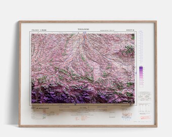 Toulouse (France) | Topographic map - 1943 | Shaded relief map | Fine Art print