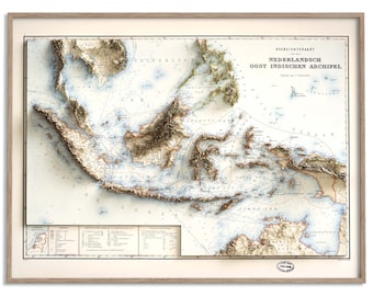 Indonesia Topographic Map of 1901 - 2D Poster Shaded Relief Map, Fine Art Wall Decor, Vintage Gift Print, Geography Travel Art