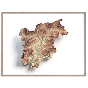 Trentino-Alto Adige (Italy) Elevation Map (Geo) - 2D Poster Shaded Relief Map, Fine Art Wall Decor, Geography Travel Poster