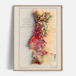 Portugal Soil Map of 1958 2D Poster Shaded Relief Map, Fine Art Wall Decor, Vintage Gift Print, Geography Travel Art image 1