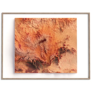 Carte de l'altitude des montagnes du Hoggar, Algérie (rouge) - carte en relief ombragé affiche 2D, décoration murale beaux-arts, affiche de voyage géographie