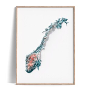 Norway Elevation Map Irid 2D Poster Shaded Relief Map, Fine Art Wall Decor, Travel Poster image 1