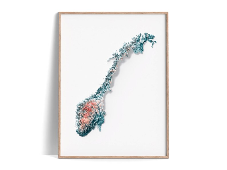 Norway Elevation Map Irid 2D Poster Shaded Relief Map, Fine Art Wall Decor, Travel Poster image 1