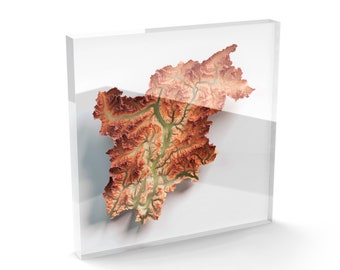 Trentino (Italy) | Acrylic Block | Shaded relief Map | Geo elevation tint