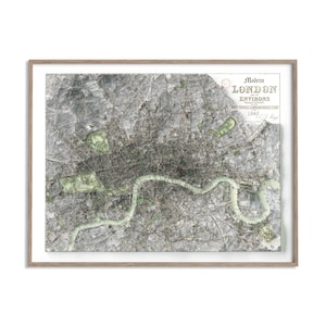 London (Vereinigtes Königreich) Stadt Karte von 1845 - 2D Poster Relief, Landkarte, Vintage Geschenk Print, Geographie, Wand Dekor