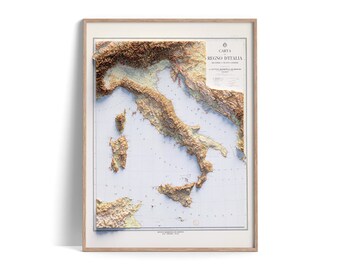 Mappa topografica dell'Italia del 1922 - Mappa in rilievo ombreggiato con poster 2D, Decorazione murale d'arte, Stampa regalo vintage, Arte di viaggio geografico