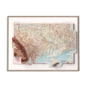 Ukraine Topographic Map of 1967 - 2D Poster Shaded Relief Map, Fine Art Wall Decor, Vintage Gift Print, Geography Travel Art