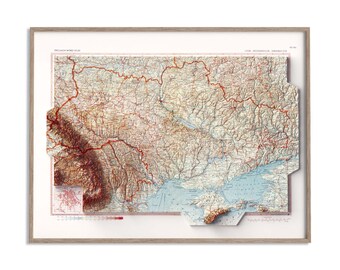 Topografische kaart van Oekraïne 1967: Vintage platte reliëfdruk