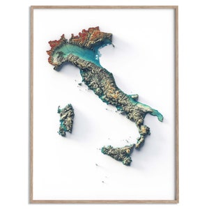 Carte des élévations de l'Italie (spectrale) - carte en relief ombragé affiche 2D, décoration murale beaux-arts, affiche de voyage géographie