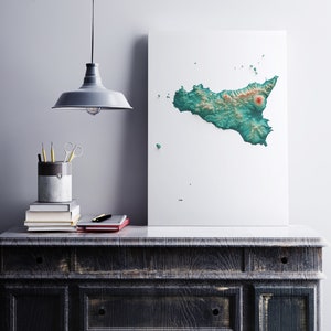 Sicily, Italy Elevation Map Spectral 2D Poster Shaded Relief Map, Fine Art Wall Decor, Modern Gift Print, Geography Travel Art image 3