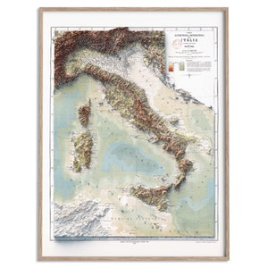 Italy Topographic Map of 1888 - 2D Poster Shaded Relief Map, Fine Art Wall Decor, Vintage Gift Print, Geography Travel Art
