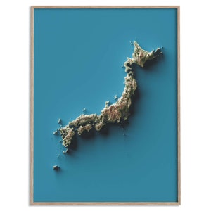 Carte des élévations du Japon (Geolight) - carte en relief ombragé affiche 2D, décoration murale beaux-arts, affiche de voyage géographie