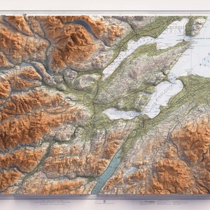 Inverness (Scotland, UK), Topographic map - 1912, 2D printed shaded relief map with 3D effect of a 1912 topographic map of Inverness (Scotland, UK). Vintage maps digitally restored and enhanced with a 3D effect.