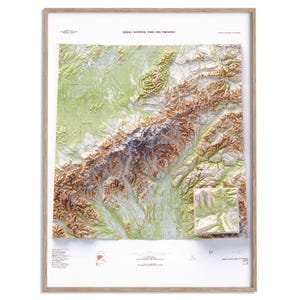 Denali National Park (Alaska, USA) Topographic Map of 1986 - 2D Poster Shaded Relief Map, Fine Art Wall Decor, Vintage Print, Geography Art