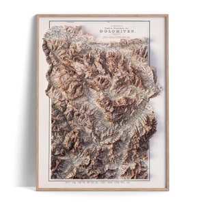 Dolomites (Italy) Topographic Map of 1904 - 2D Poster Shaded Relief Map, Fine Art Wall Decor, Vintage Gift Print, Geography Travel Art
