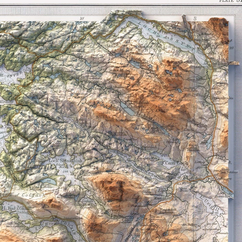 Ullapool Map Ullapool (scotland, UK) 1912 Topographic Map: Vintage Flat Shaded ...