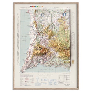 Carte topographique de Lagos (Portugal) de 1944 - carte en relief ombragé affiche 2D, décoration murale beaux-arts, impression cadeau vintage, art de voyage géographie