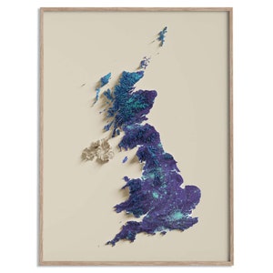 United Kingdom Elevation Map (Viridis) - 2D Poster Shaded Relief Map, Feine Kunst Wanddekoration, Geographie Reise Poster