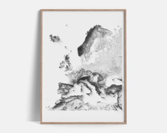 Europe | Elevation tint - White | Shaded relief map | Fine Art print