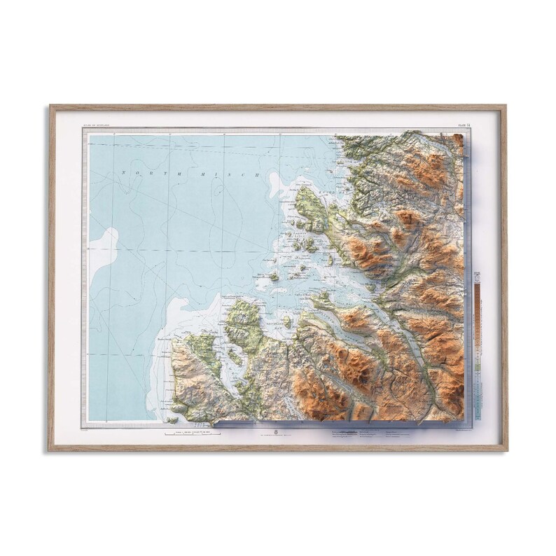 Ullapool (Scotland, UK), Topographic map - 1912, 2D printed shaded relief map with 3D effect of a 1912 topographic map of Ullapool and Lochinver (Scotland, UK). Vintage maps digitally restored and enhanced with a 3D effect. VizCart from Vizart