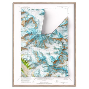 Mt Fairweather (Alaska, USA) Topographic Map of 1966 - 2D Poster Shaded Relief Map, Fine Art Wall Decor, Vintage Gift Print, Geography Art