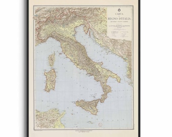 Mapa topográfico de Italia de 1922 - Impresión de mapa histórico restaurado