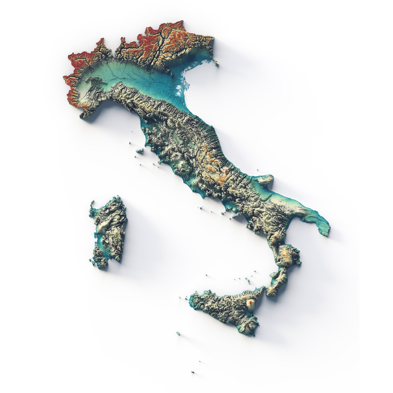 Italy Acrylic Block Shaded Relief Map Geo Irid - Etsy