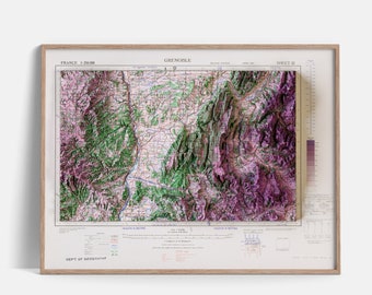 Grenoble (France) | Topographic map - 1943 | Shaded relief map | Fine Art print