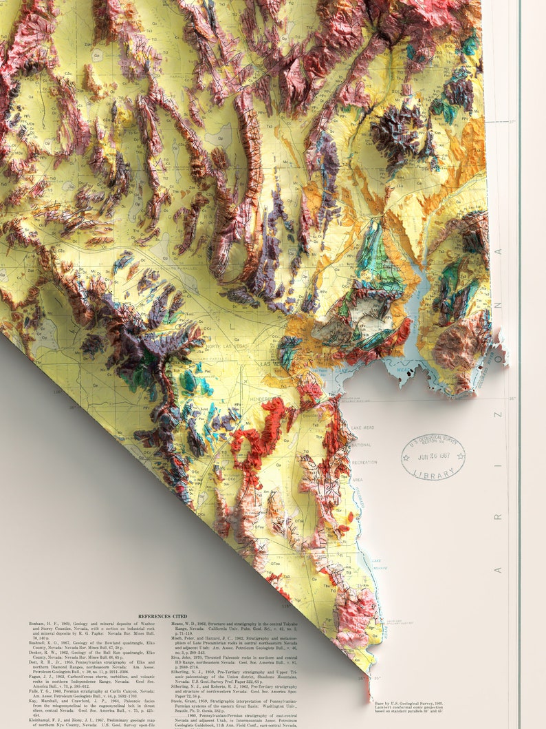 Nevada USA Geological Map of 1978 2D Poster Shaded Relief Map, Fine Art Wall Decor, Vintage Gift Print, Geography Travel Art image 5