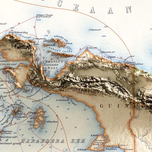 Indonesien, Topographische Karte von 1901 2D Poster Relief, Farbiger Reliefdruck, Vintage Geschenk Druck, Geographie, Reisekunst Bild 3