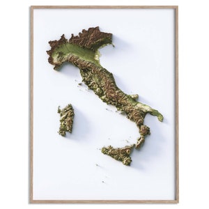 Carte d'altitude de l'Italie (zone géographique) - carte en relief ombragé affiche 2D, décoration murale beaux-arts, affiche de voyage géographie