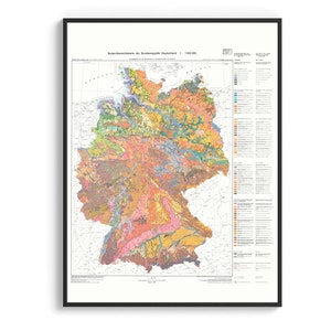 ドイツ、土壌地図 1995 - ヴィンテージ復刻ポスター、壁装飾アート、旅行地理ギフト