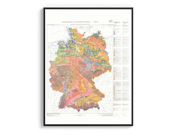 Germany, Soil map (1955) - Vintage map reprint, wall decor map, travel poster