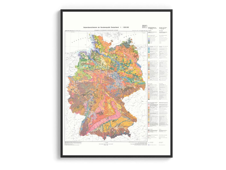 Duitsland, Bodemkaart 1955 Vintage kaartherdruk, wanddecorkaart, reisposter afbeelding 1