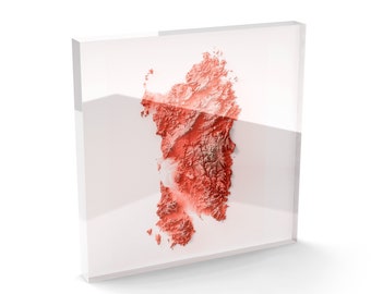 Italy | Acrylic Block | Shaded relief Map | Coral and Geo elevation tint
