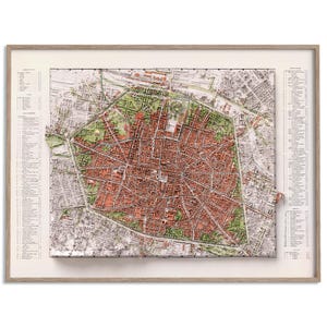 Plan de la ville de Bologne (Italie) de 1890 - carte en relief ombrée affiche 2D, décoration murale beaux-arts, impression cadeau vintage, art de voyage géographie