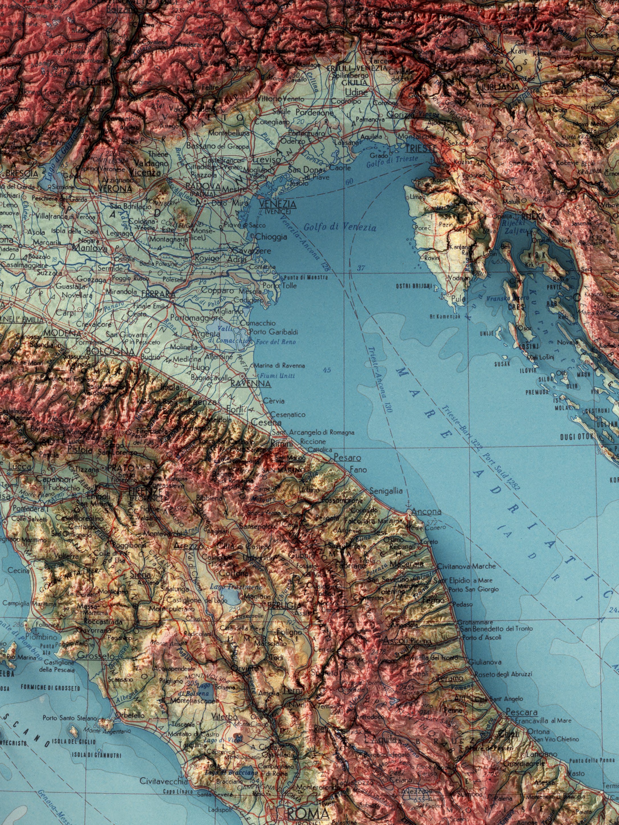 Italia / Mapa topográfico 1967 / Mapa en relieve sombreado / Etsy México