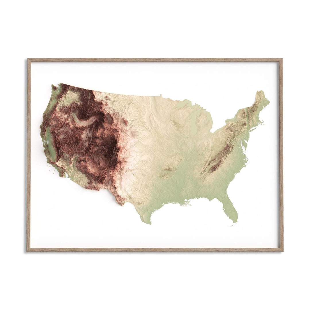 United States Of America Elevation Map Geo 2D Poster Shaded Relief Map Il 1080xN.6021667587 H7pv 