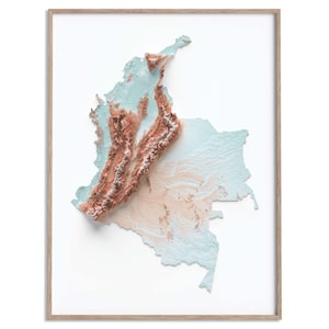 Carte d'altitude de la Colombie (bonbons) - carte en relief ombragé affiche 2D, décoration murale beaux-arts, affiche de voyage géographie