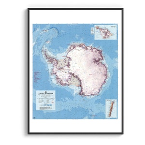 Antarctique, carte topographique 1986 - affiche de réimpression vintage, art de décoration murale, cadeau de géographie de voyage