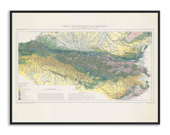 Pyrenees Geological Map 1891 - Restored Historical Map Print