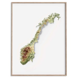 Norway Elevation Map (Geo) - 2D Poster Shaded Relief Map, Fine Art Wall Decor, Geography Travel Poster
