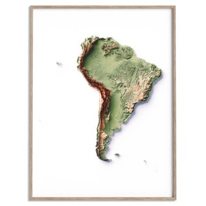 Südamerika Höhenkarte (Geo) - 2D Poster Shaded Relief Map, Fine Art Wanddekoration, Geographie Reiseposter