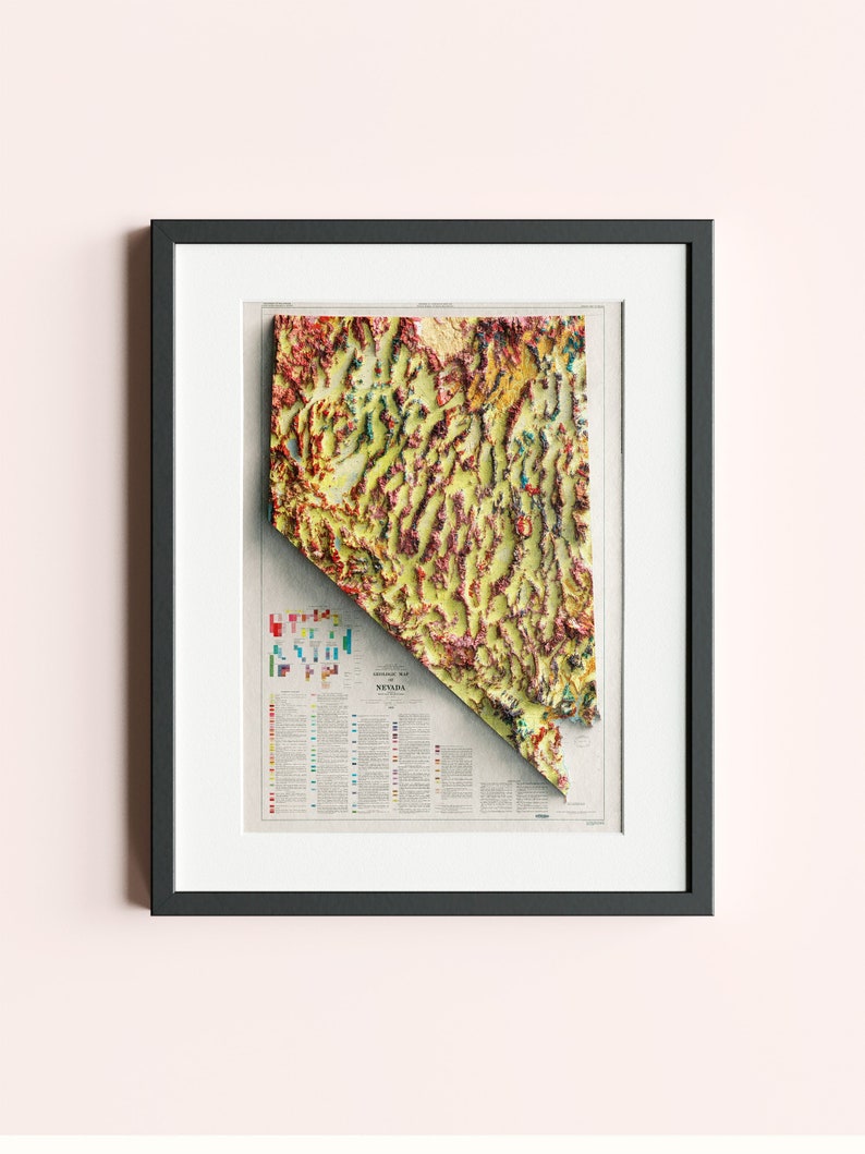 Nevada USA Geological Map of 1978 2D Poster Shaded Relief Map, Fine Art Wall Decor, Vintage Gift Print, Geography Travel Art image 3