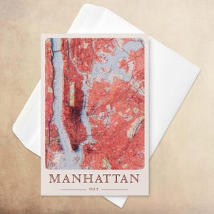 Biglietto d'auguri con mappa della città di Manhattan - Planimetria vintage in rilievo ombreggiato, illustrazione del design della mappa della cancelleria, biglietto regalo per anniversario - 6''x4''