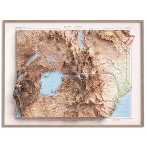 Carte topographique Kenya Ouganda de 1956 - carte en relief ombragé affiche 2D, décoration murale beaux-arts, impression cadeau vintage, art de voyage géographie